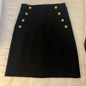 Ann Taylor LOFT Women's size 0P Black Pencil Skirt Brass Buttons Pockets